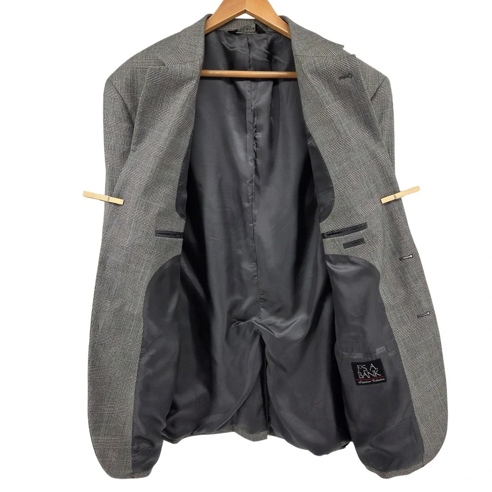 Jos A Bank Signature Collection 46L Suit‎ Jacket Gray Glen Plaid 100% Wool